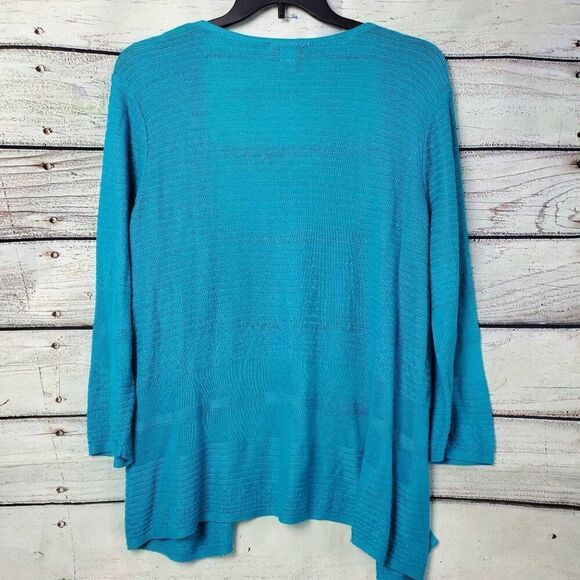 CJ Banks Open Front Cardigan Sweater Blue Textured Knit Lightweight Plus Size 1X - Picture 3 of 6